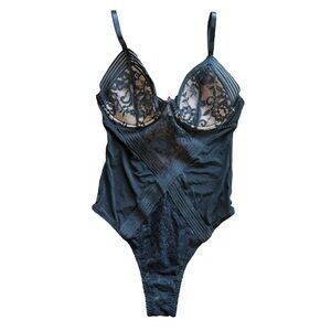 NWT Adore Me Black Lace Chemise Bodysuit Size S | Sheer Lingerie | Snap Repair
